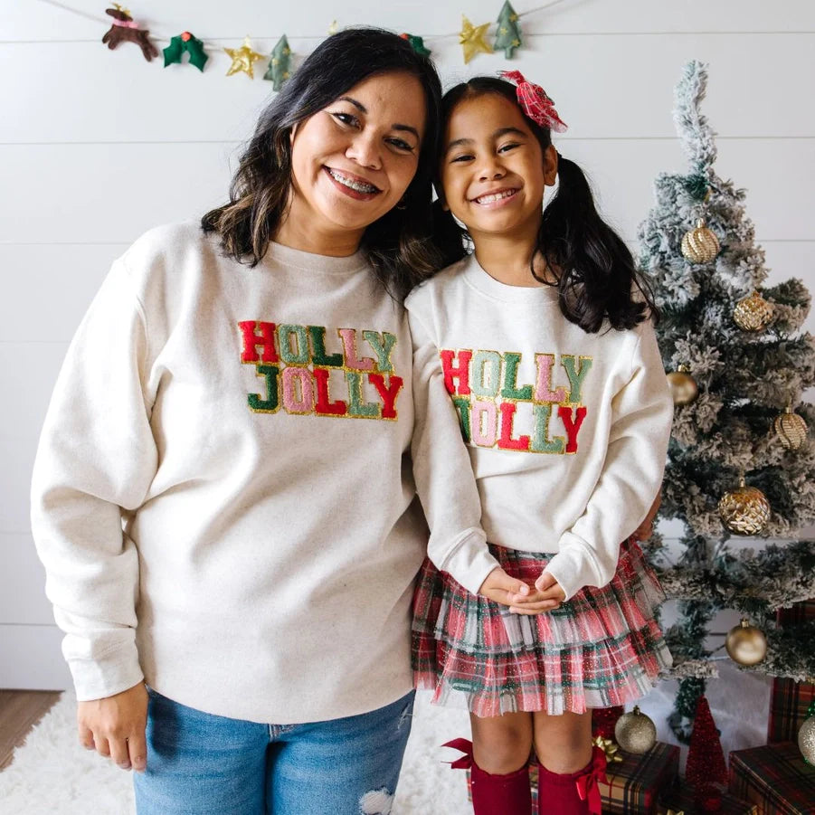 Holly Jolly Patch Christmas Sweatshirt - Kids