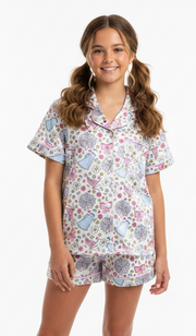 Tweenstyle By Stoopher - Cheer Print Silky Shorts Loungewear Set