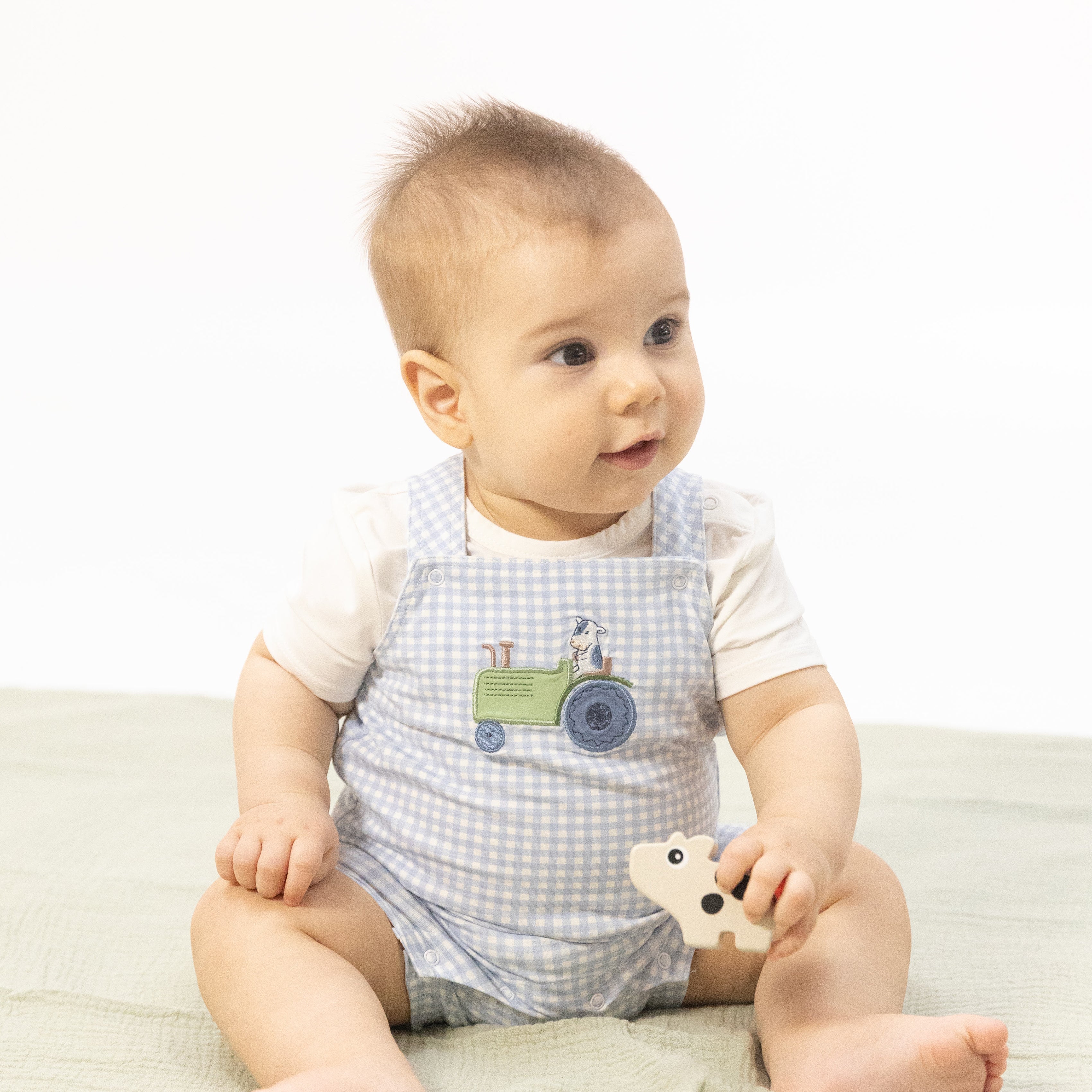 Cute Farm Animals Appliques - Overall Shortie With Short Sleeve Bodysuit