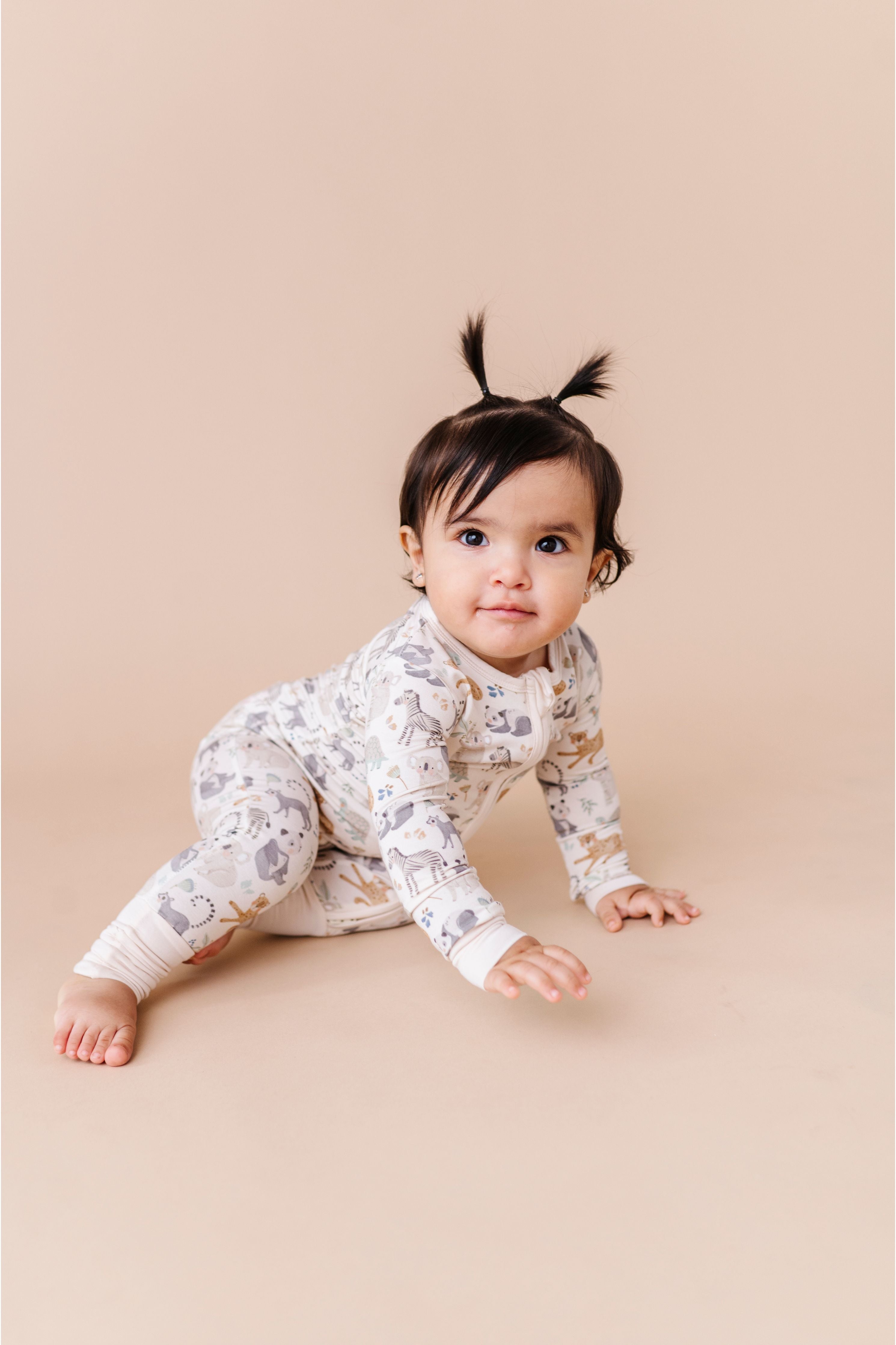 Bamboo One Piece Zip Pajama - Safari Friends