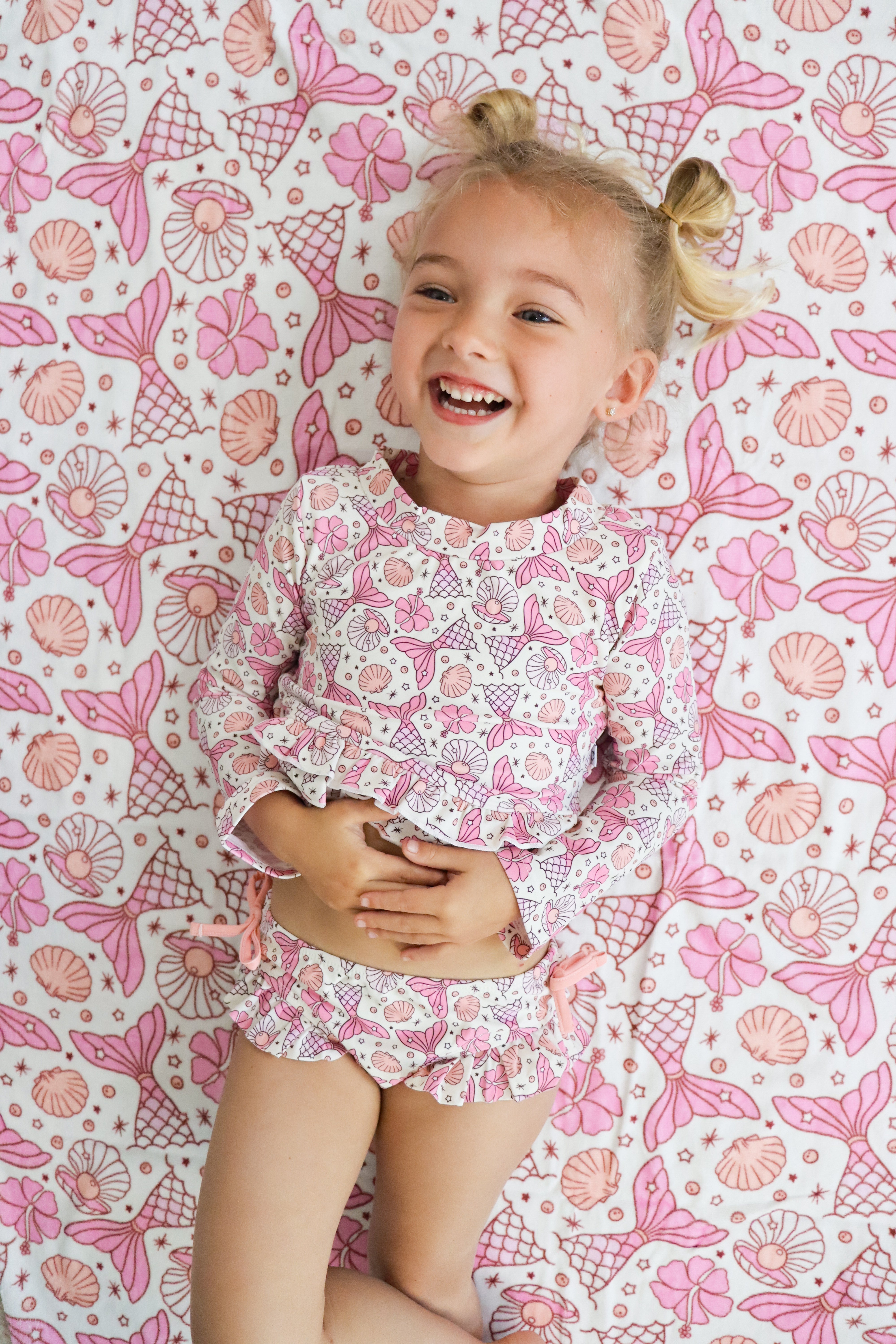 Magical Mermaid Dream Two-piece Rash Guard Ruffle Swim Suit