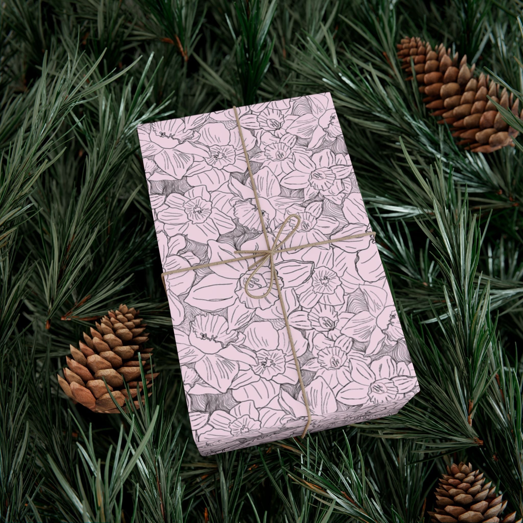 Blush Floral Line Art Gift Wrap