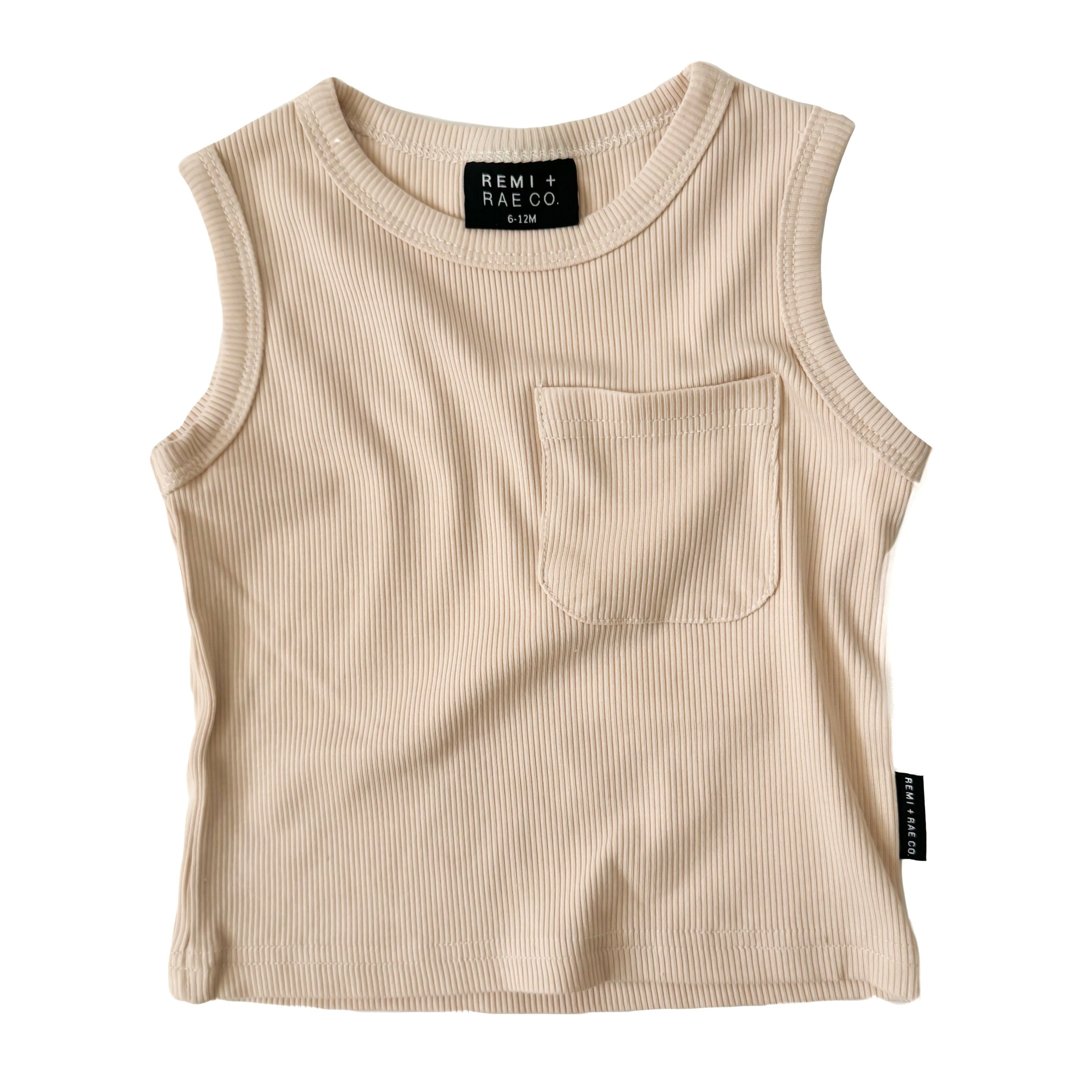 Bamboo Ribbed Pocket Tank - Sand