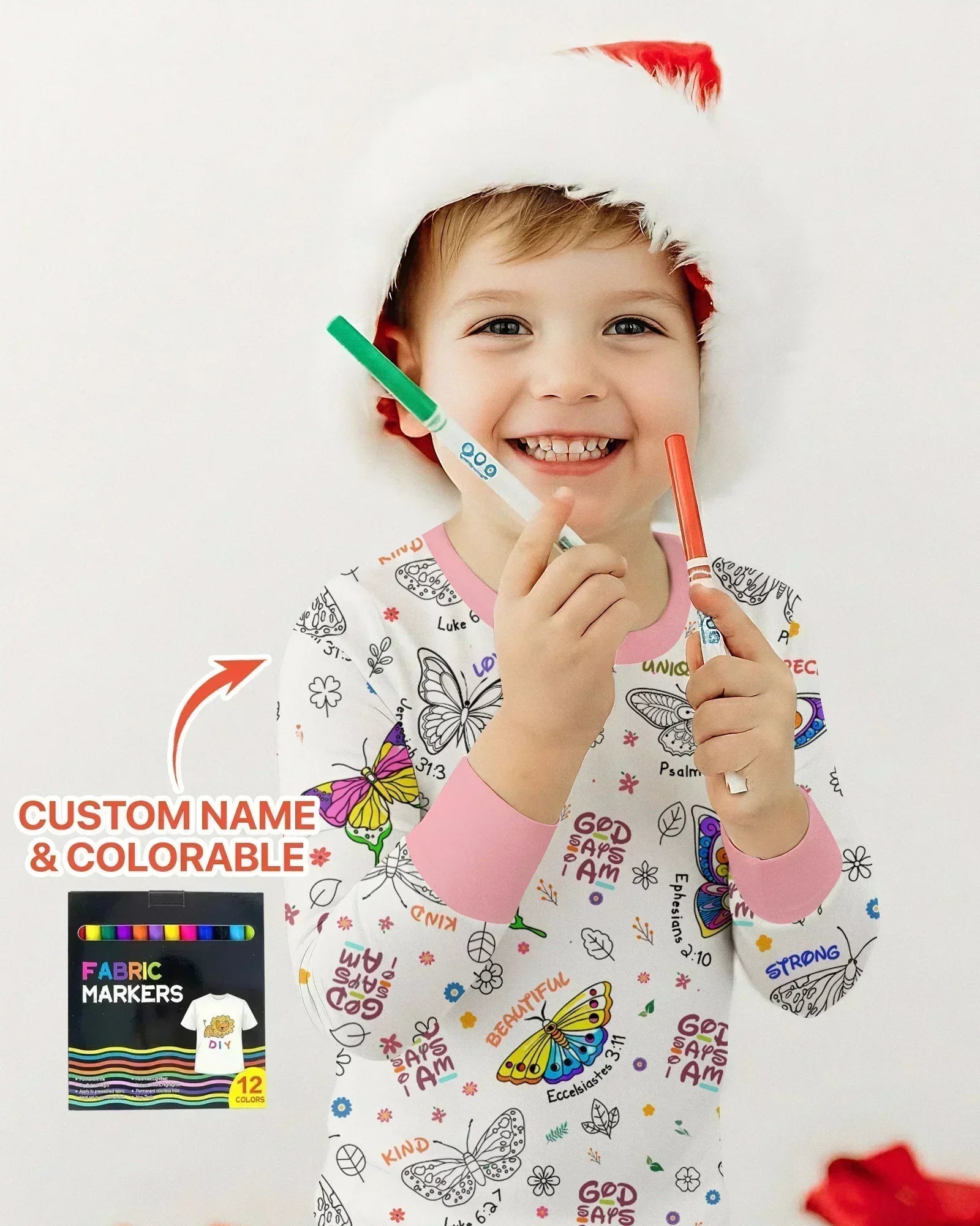 Colorable God Says I Am Butterfly Bamboo Two Piece Long Sleeve Pajama Set