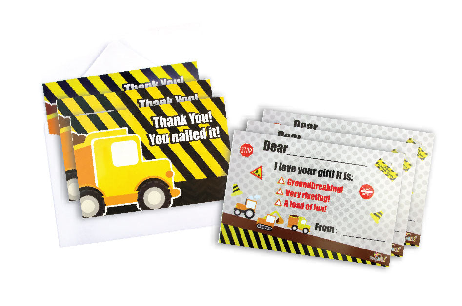 Construction Fill-in Birthday Thank You Cards For Kids