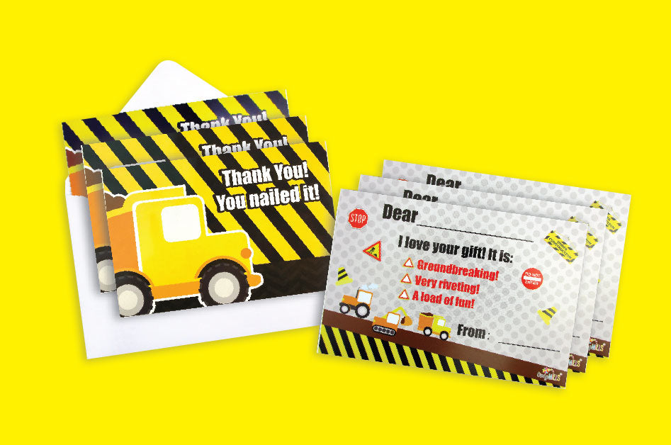 Construction Fill-in Birthday Thank You Cards For Kids