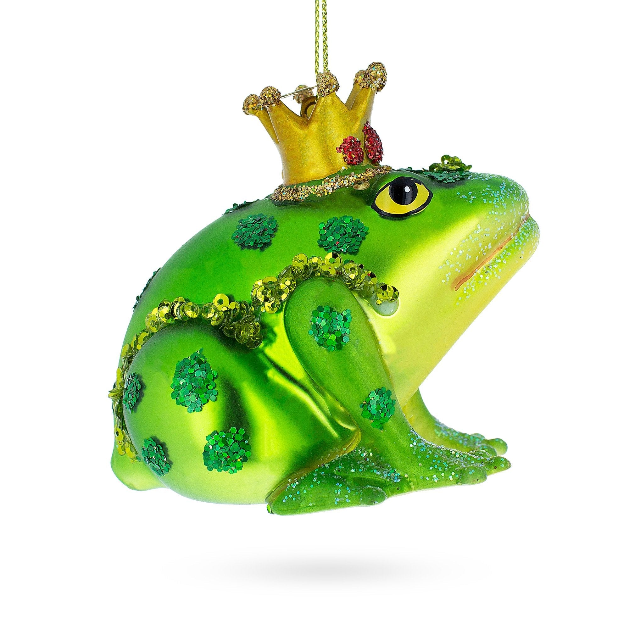 Regal Frog In Crown - Blown Glass Christmas Ornament