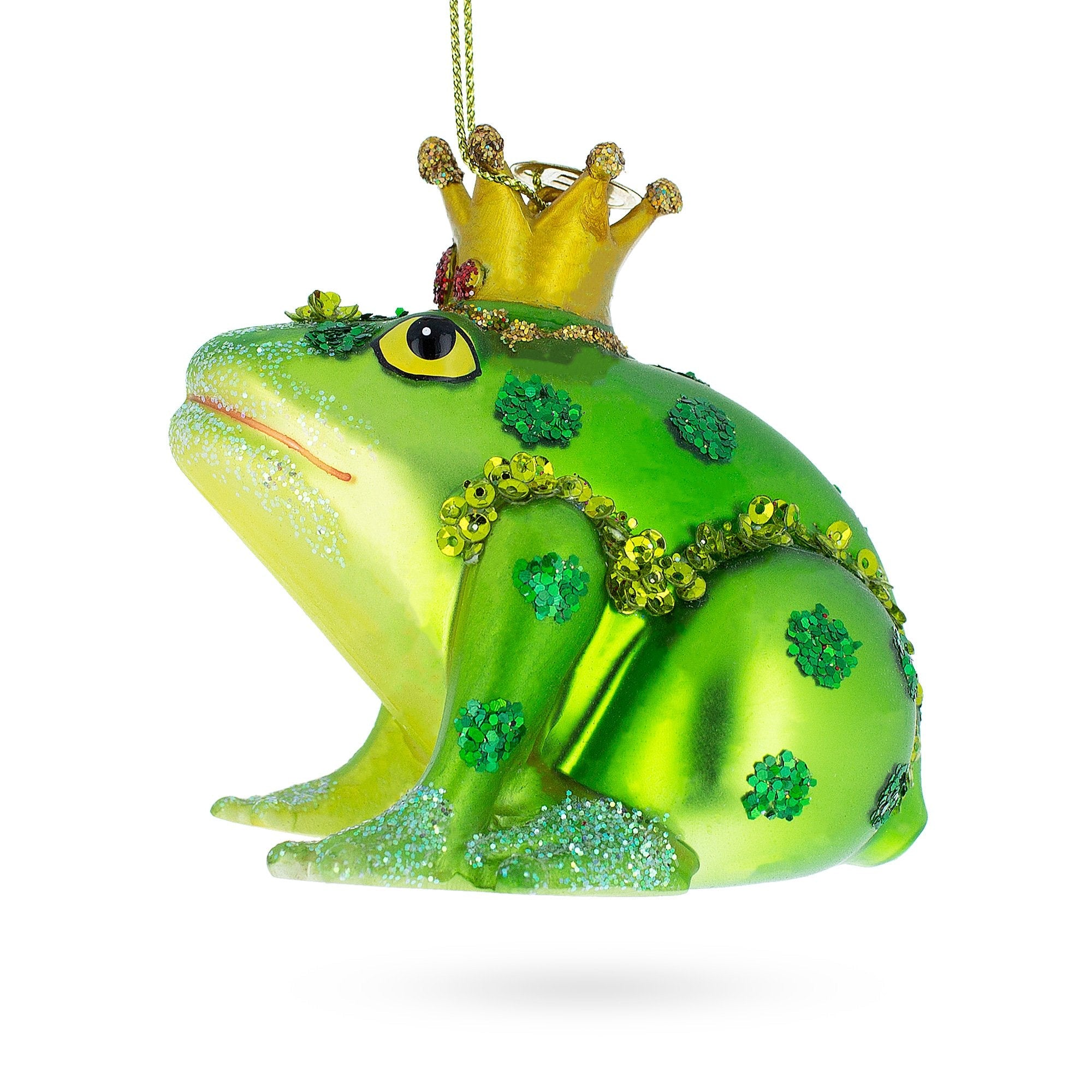 Regal Frog In Crown - Blown Glass Christmas Ornament