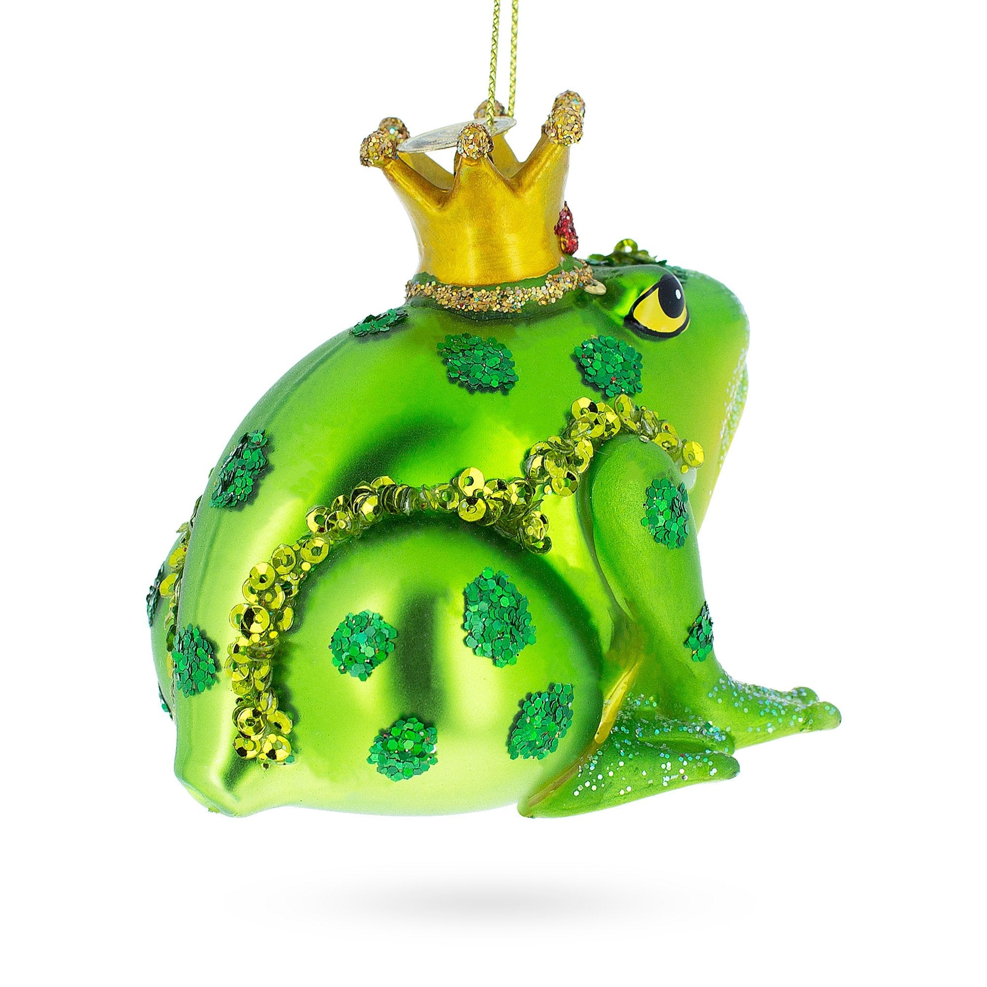 Regal Frog In Crown - Blown Glass Christmas Ornament