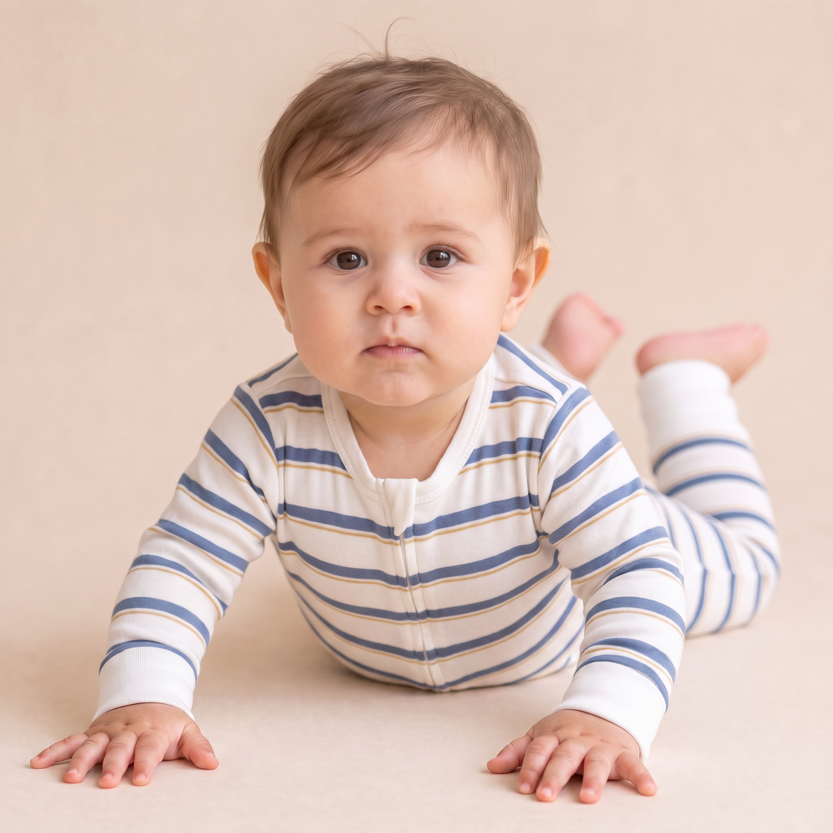 Organic 2-way Zip Romper - Navy Stripe