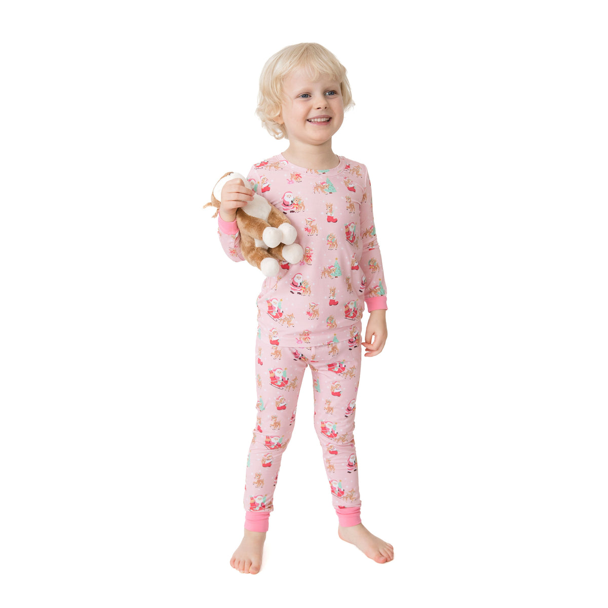 Vintage Reindeer & Santa Pink - Long Sleeve Loungewear Set