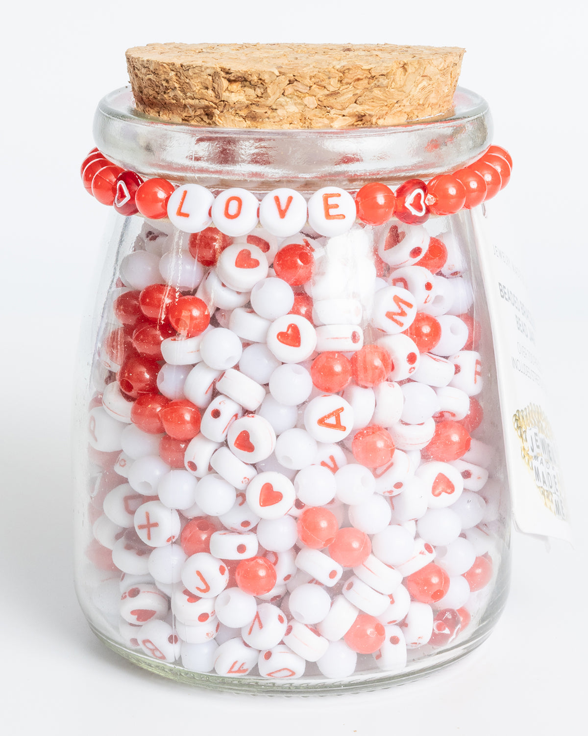 Red And White Love Letters And Hearts Diy Bead Jar