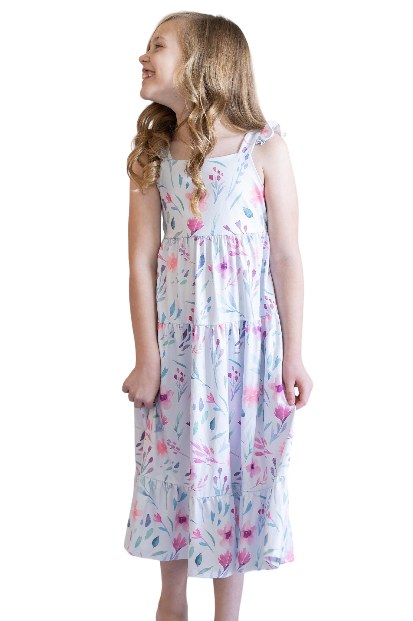 Pastel Wildflowers Ruffle Maxi Dress