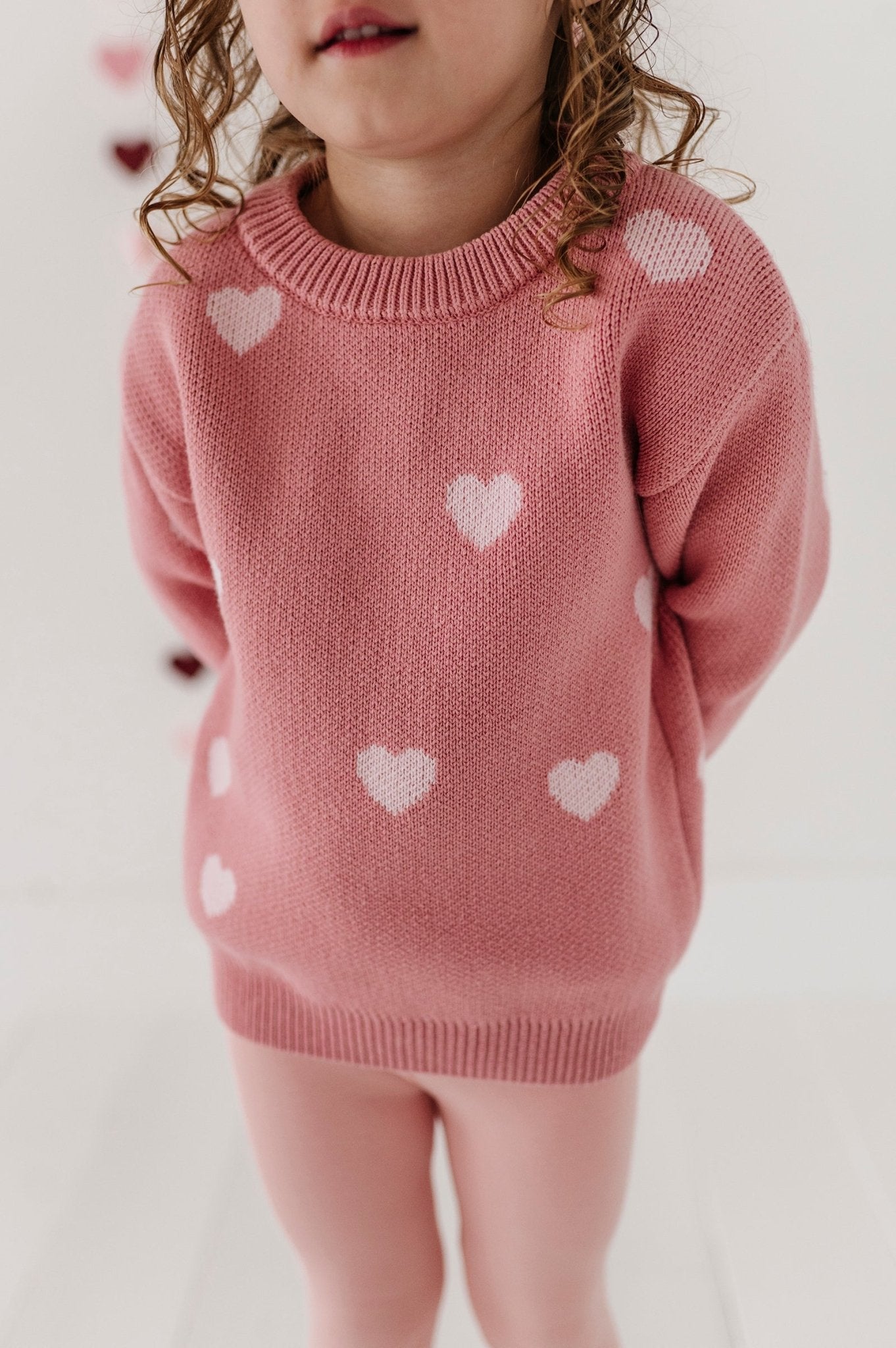 Girls Knit Sweater In Pink Hearts