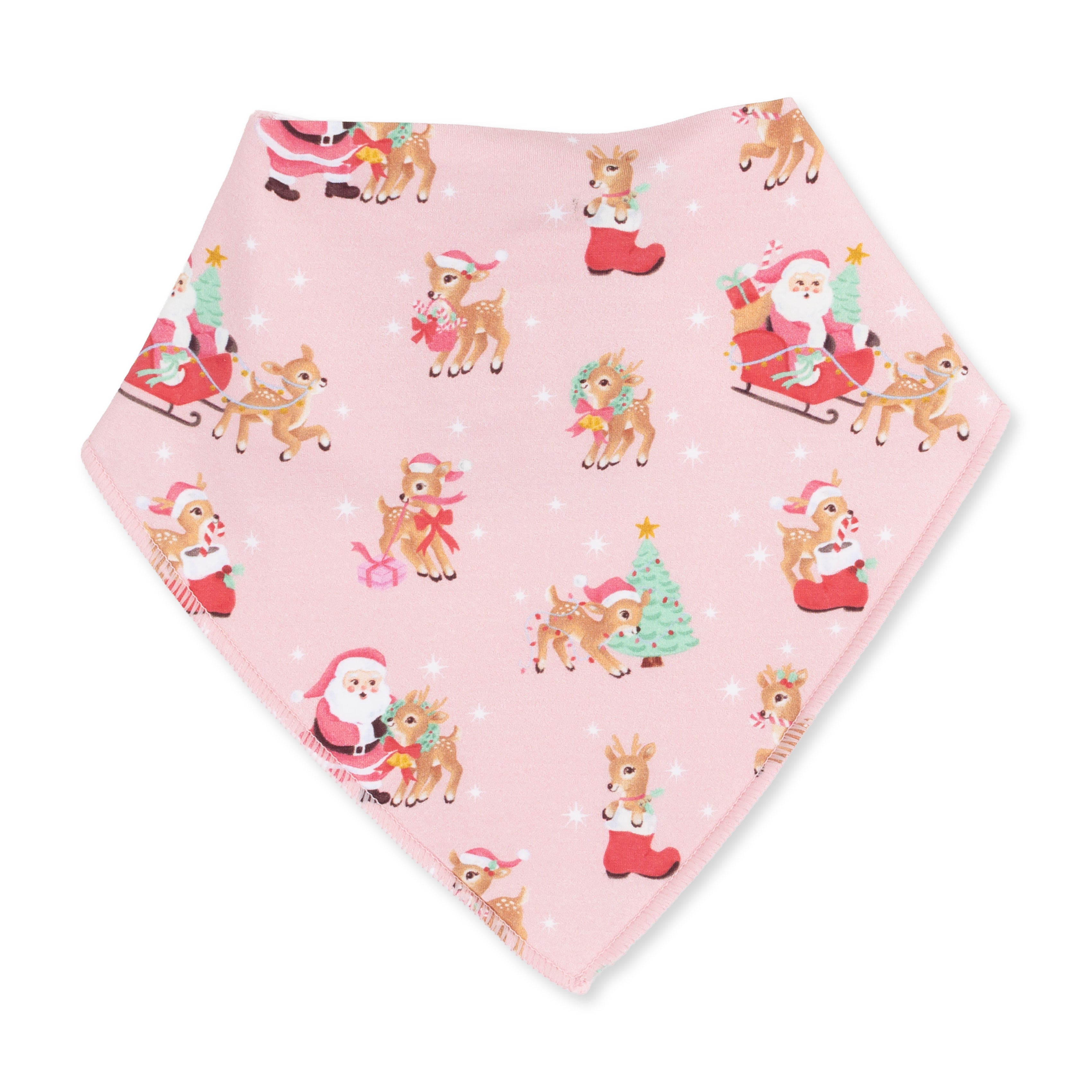 Vintage Reindeer & Santa Pink - Bandana Bib