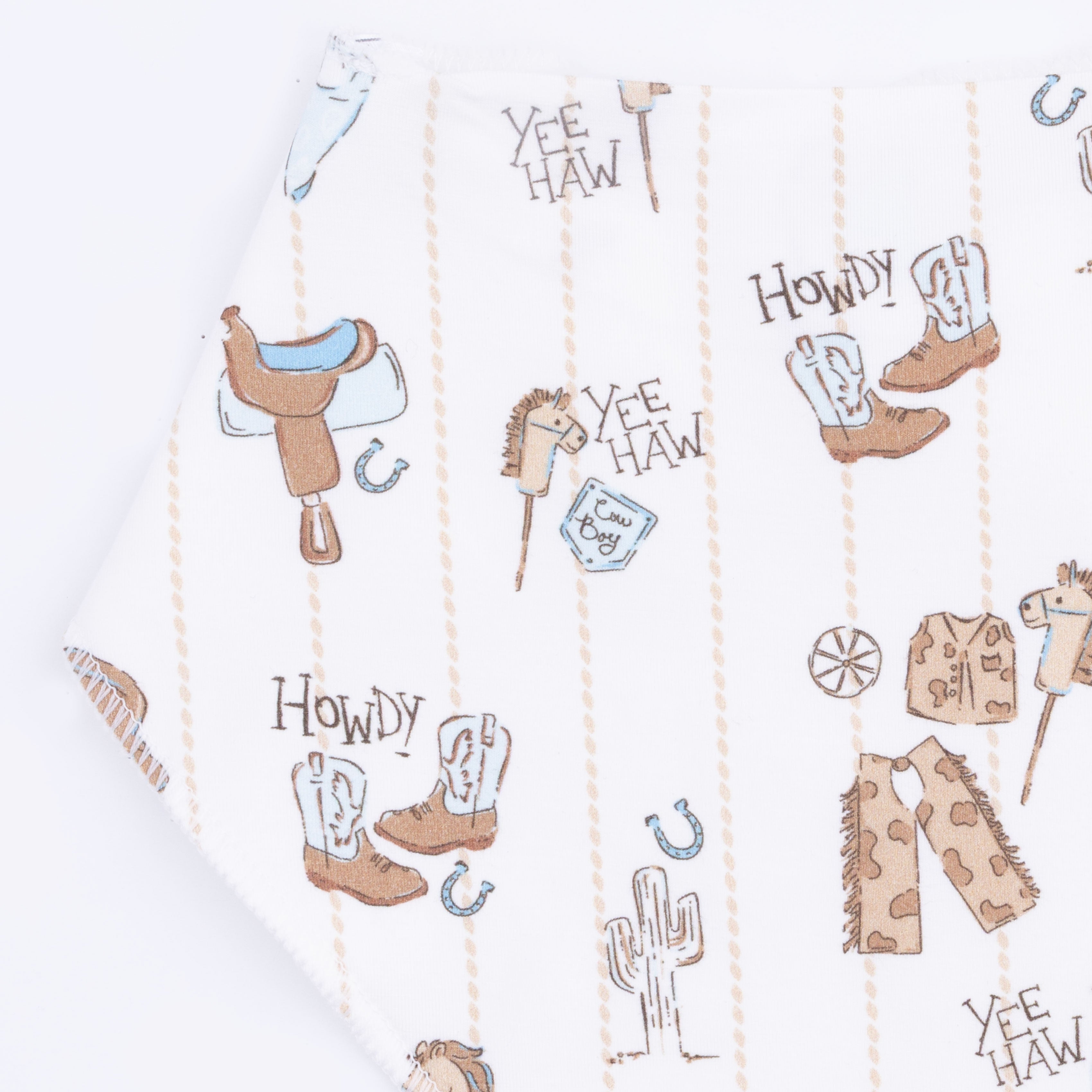 Cowboy Nursery -  2 Way Zipper Footie, Bandana Bib, & Swaddle Blanket Set