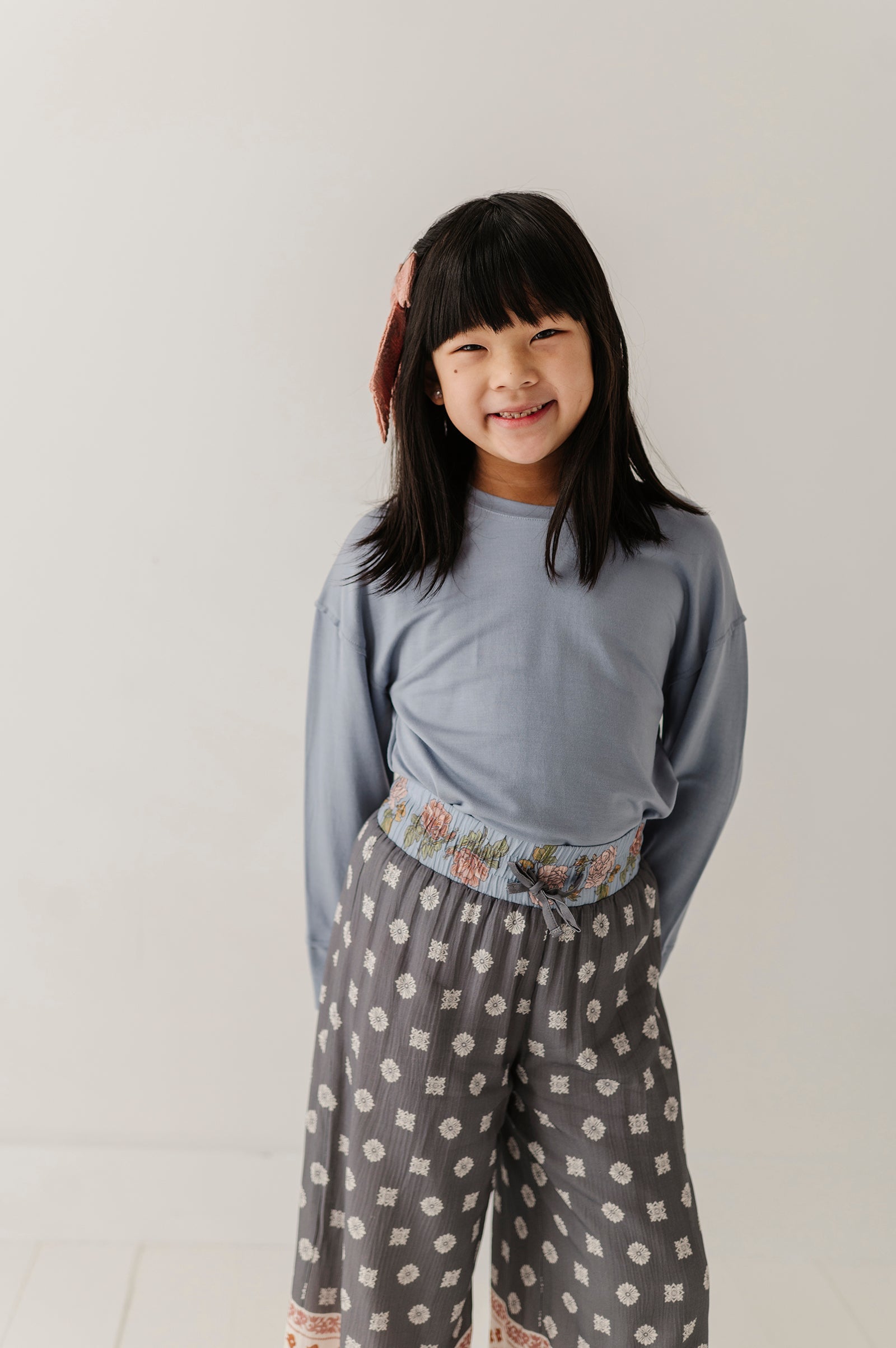 Girls Loose Fit Long Sleeve Top In Blue Fog