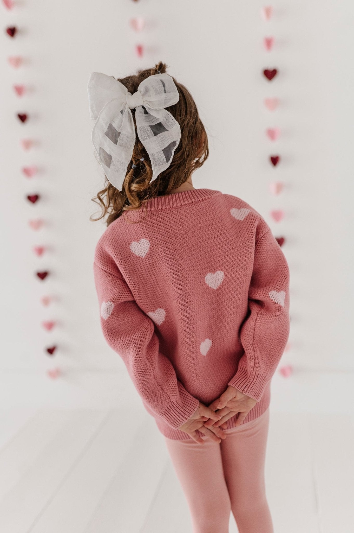 Girls Knit Sweater In Pink Hearts
