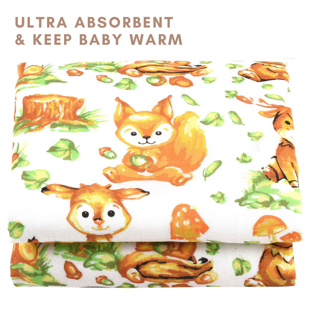 Bamboo Viscose Baby Hooded Towel Woodland Print