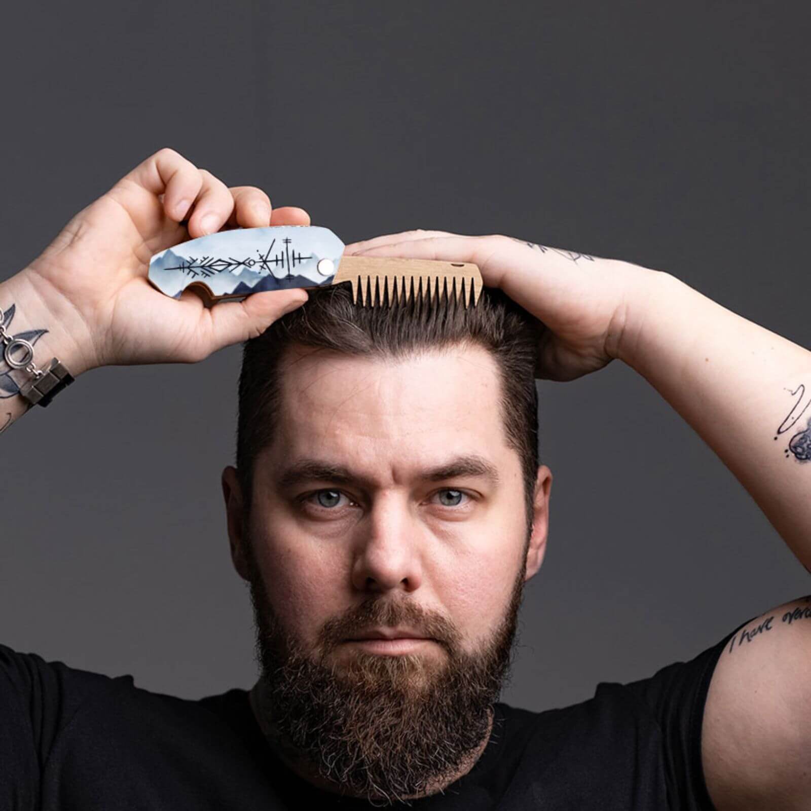 Wooden Beard Comb - Mountain Runes