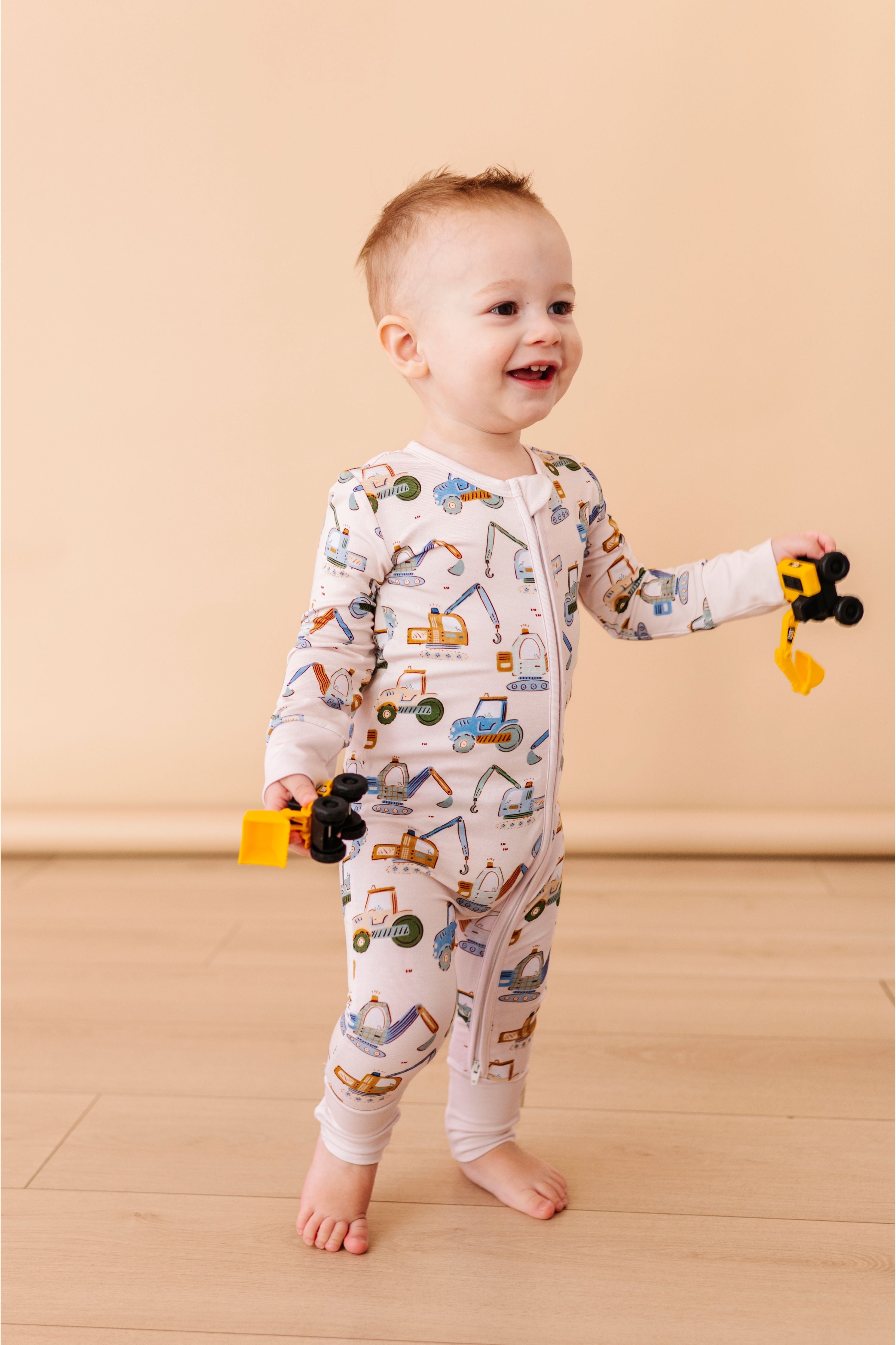 Bamboo One Piece Zip Pajama -little Builder