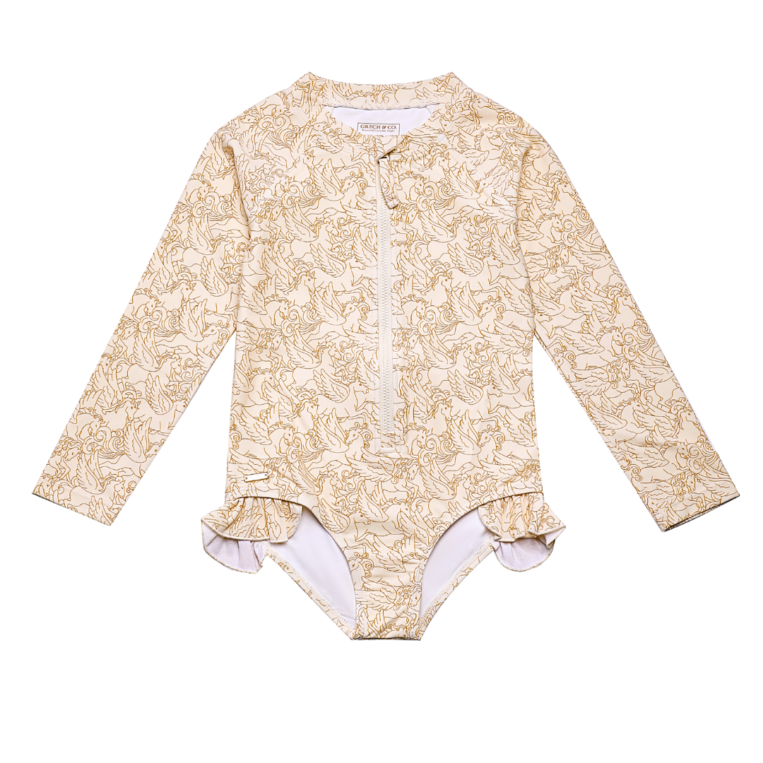 Long Sleeve Rashguard Ruffle Swimsuit | Upf + Recycled - Pegasus