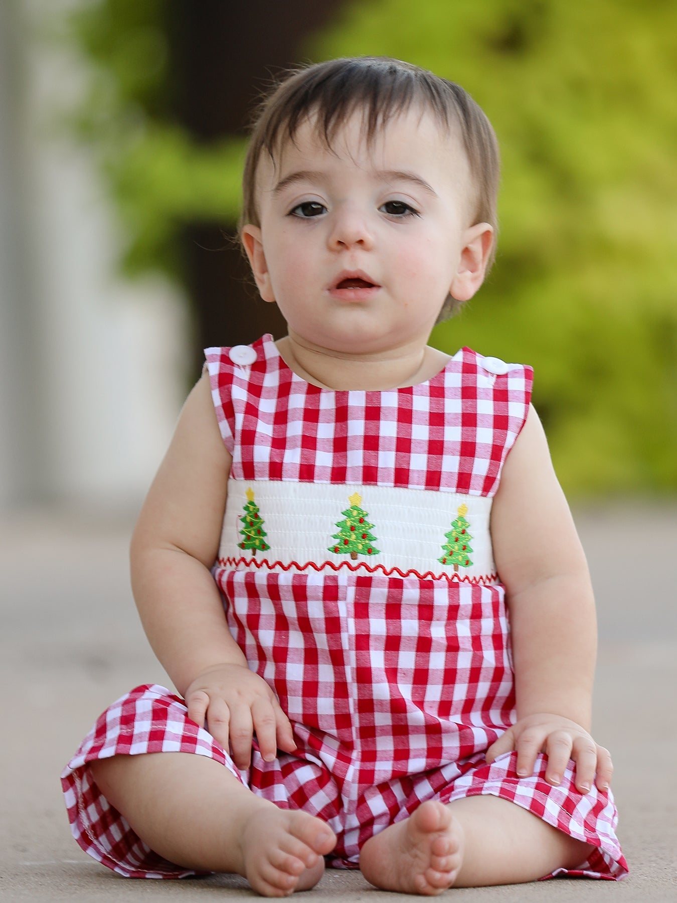 Christmas Tree Smocking Embroidered Boys Romper