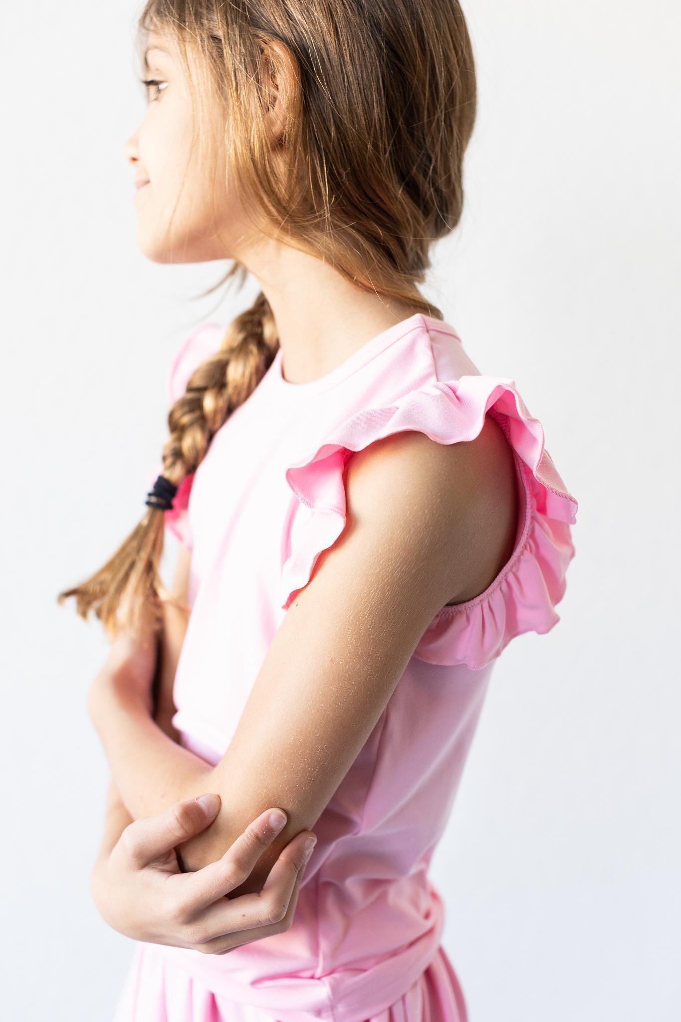 Bubblegum Pink S/s Ruffle Tee