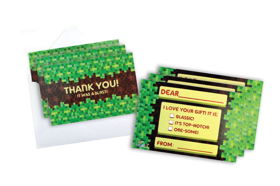 Pixels Mine Crafter Fill-in Birthday Thank You Cards For Kids
