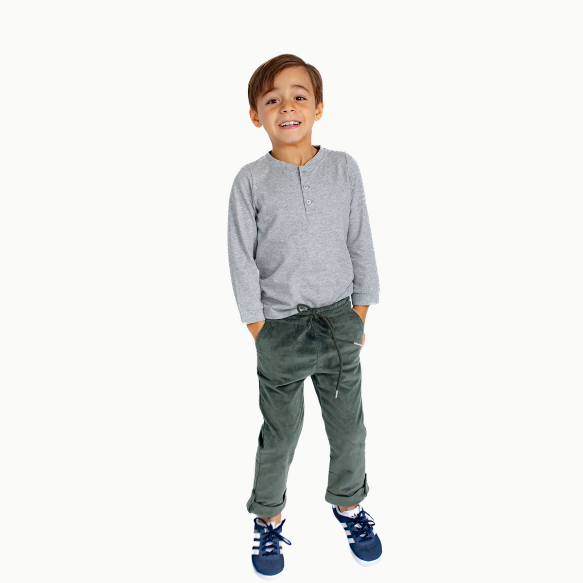 Boys' Long Sleeve Henley In Heather Gray