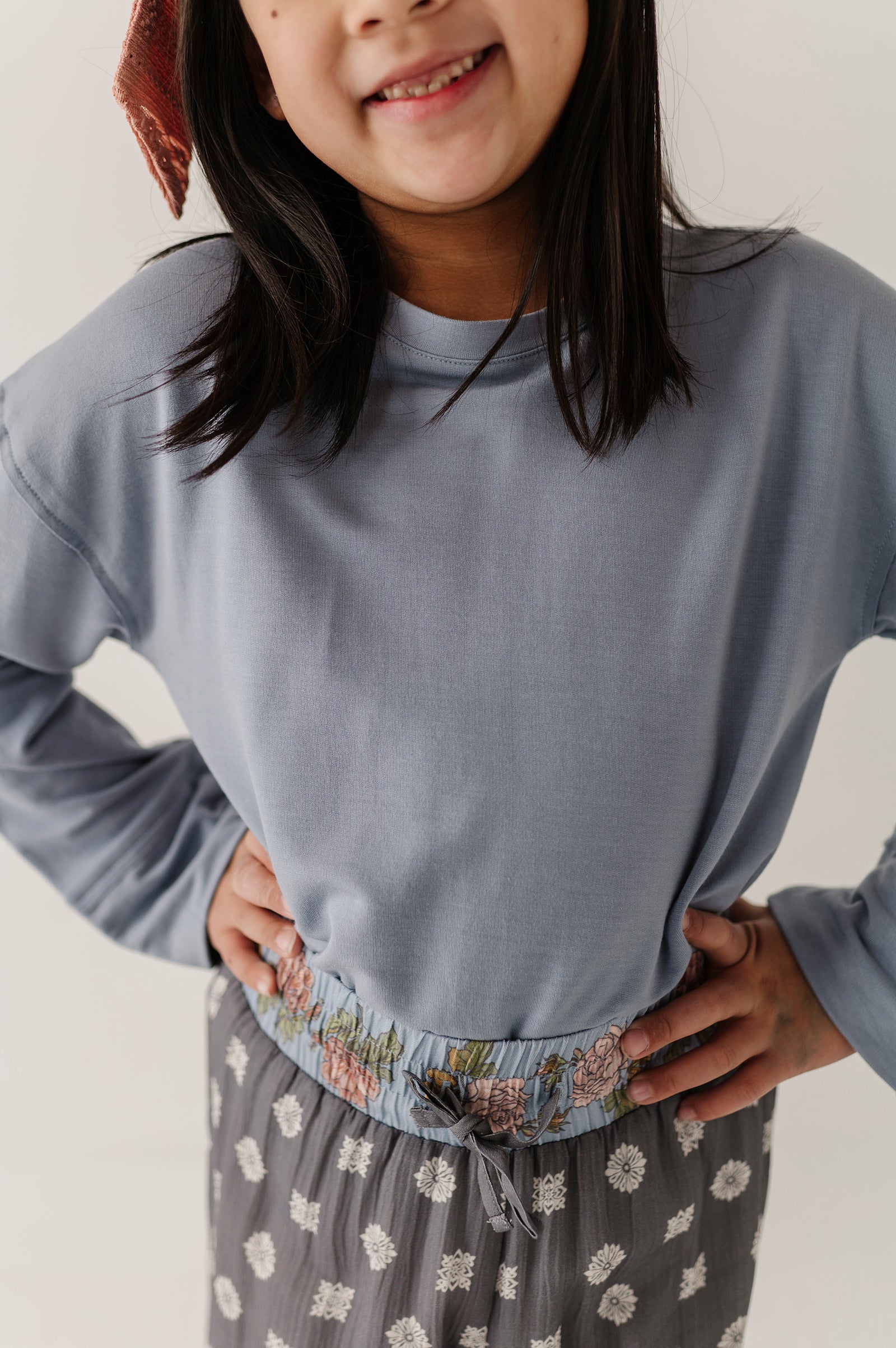 Girls Loose Fit Long Sleeve Top In Blue Fog