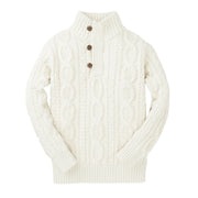 Organic Mock Neck Cable Sweater With Buttons