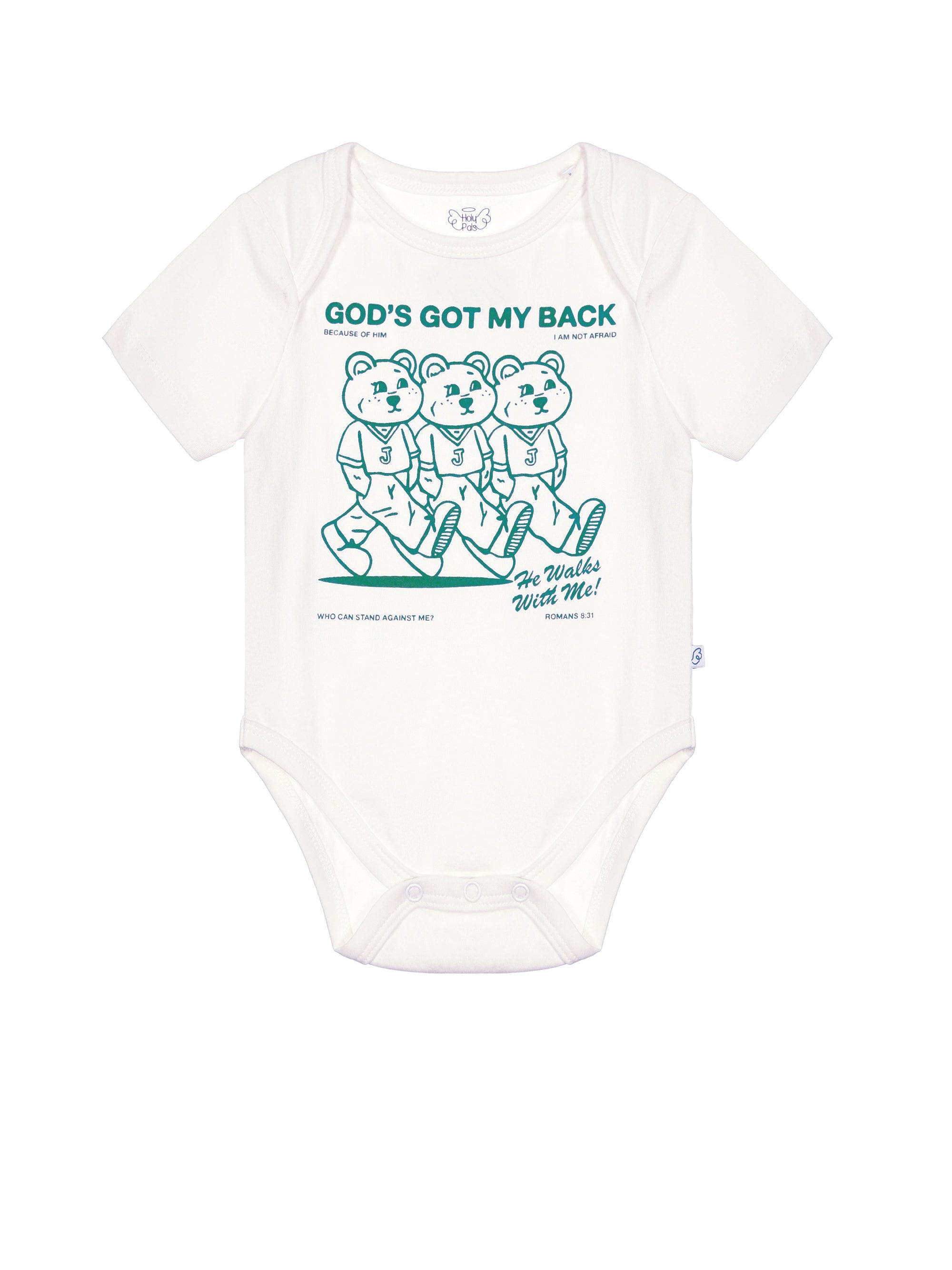 Baby God's Got My Back Teal Bodysuit Cotton | Short Sleeve