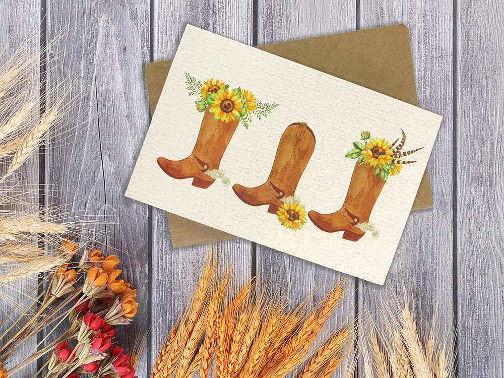 Sunflower Cowboy Boots Western - 36 Pack Assorted Greeting Cards For All Occasions - 6 Design