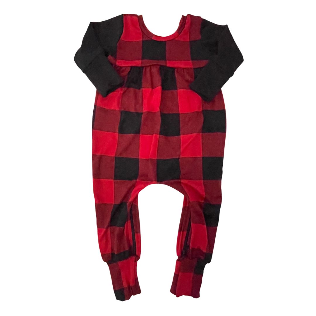 Black/red Buffalo Plaid Bubble Zip Romper