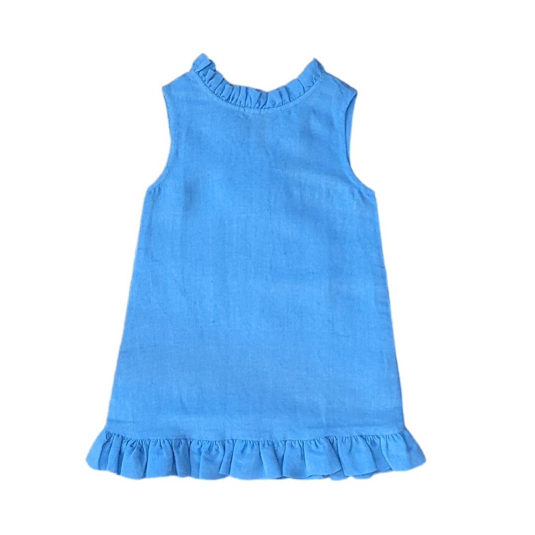 Blue Linen Shift Dress With Back Bow