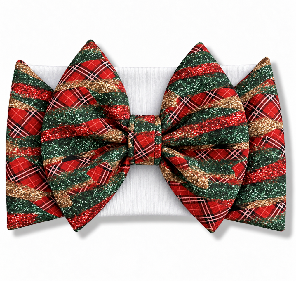 Christmas Glitter Plaid Print Baby Headwrap Bow
