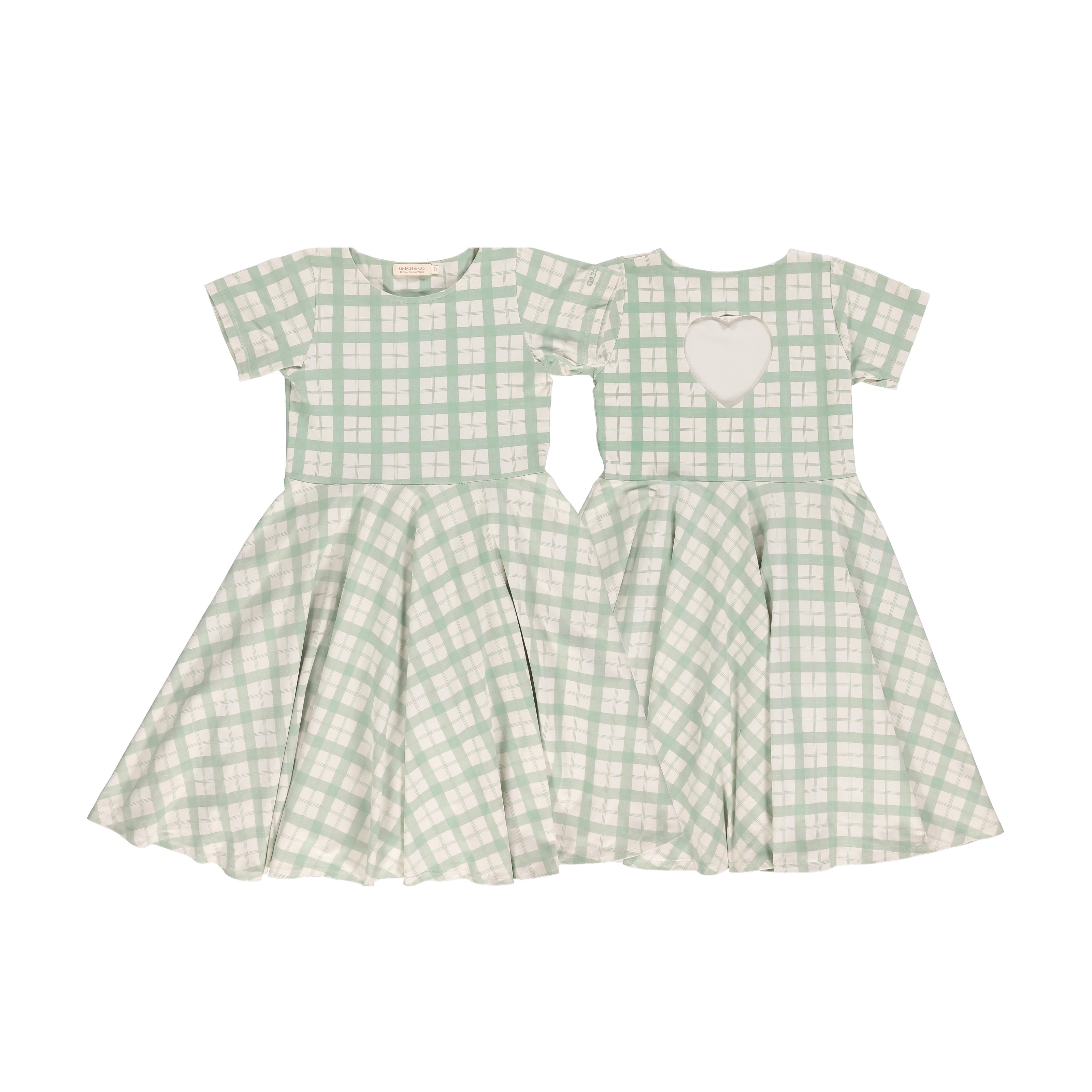 Sweetheart Twirl Dress | Organic Cotton Jersey - Fern Plaid