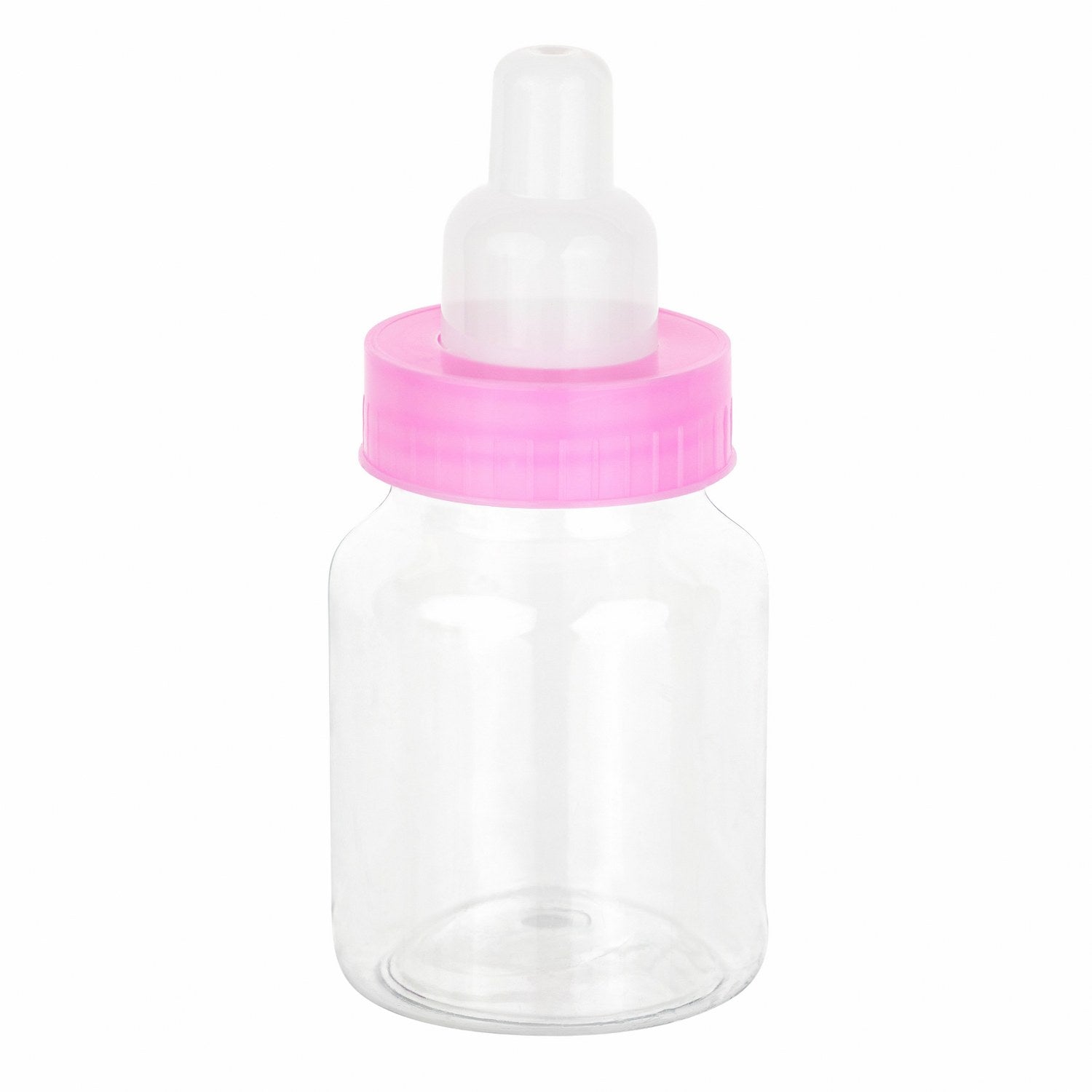 Pink Baby Girl Bottle Shaped Acrylic Candy Boxes 72 Pack 1.5"x3.5"