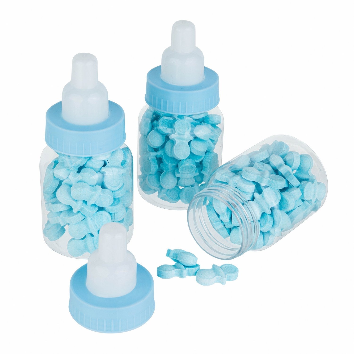 Blue Baby Boy Bottle Shaped Acrylic Candy Boxes 72 Pack 1.5"x3.5"