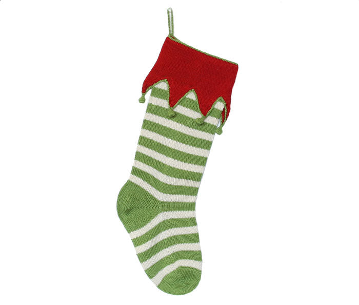 Elf Cuff Striped Stocking, Green