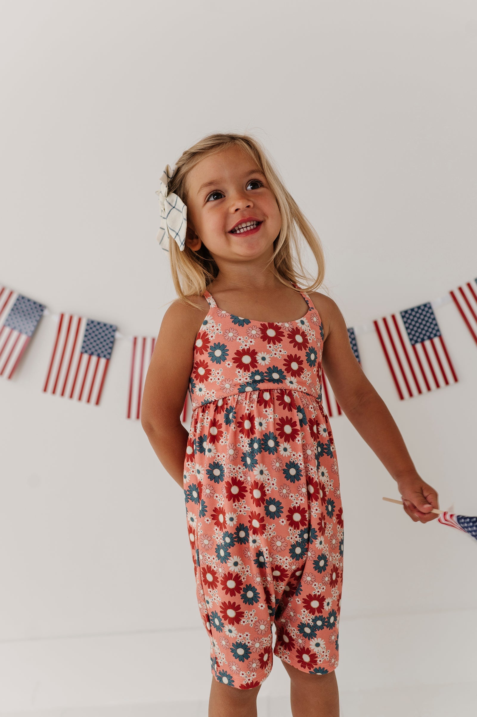 Girls Tie-back Romper In Zoey Daisy