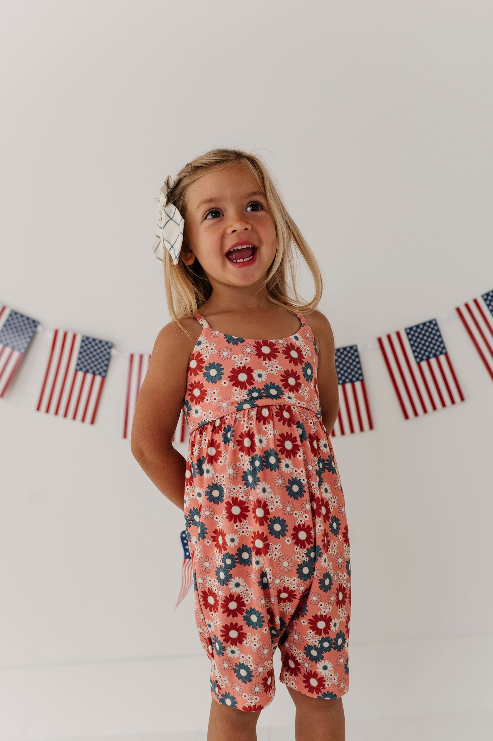 Girls Tie-back Romper In Zoey Daisy