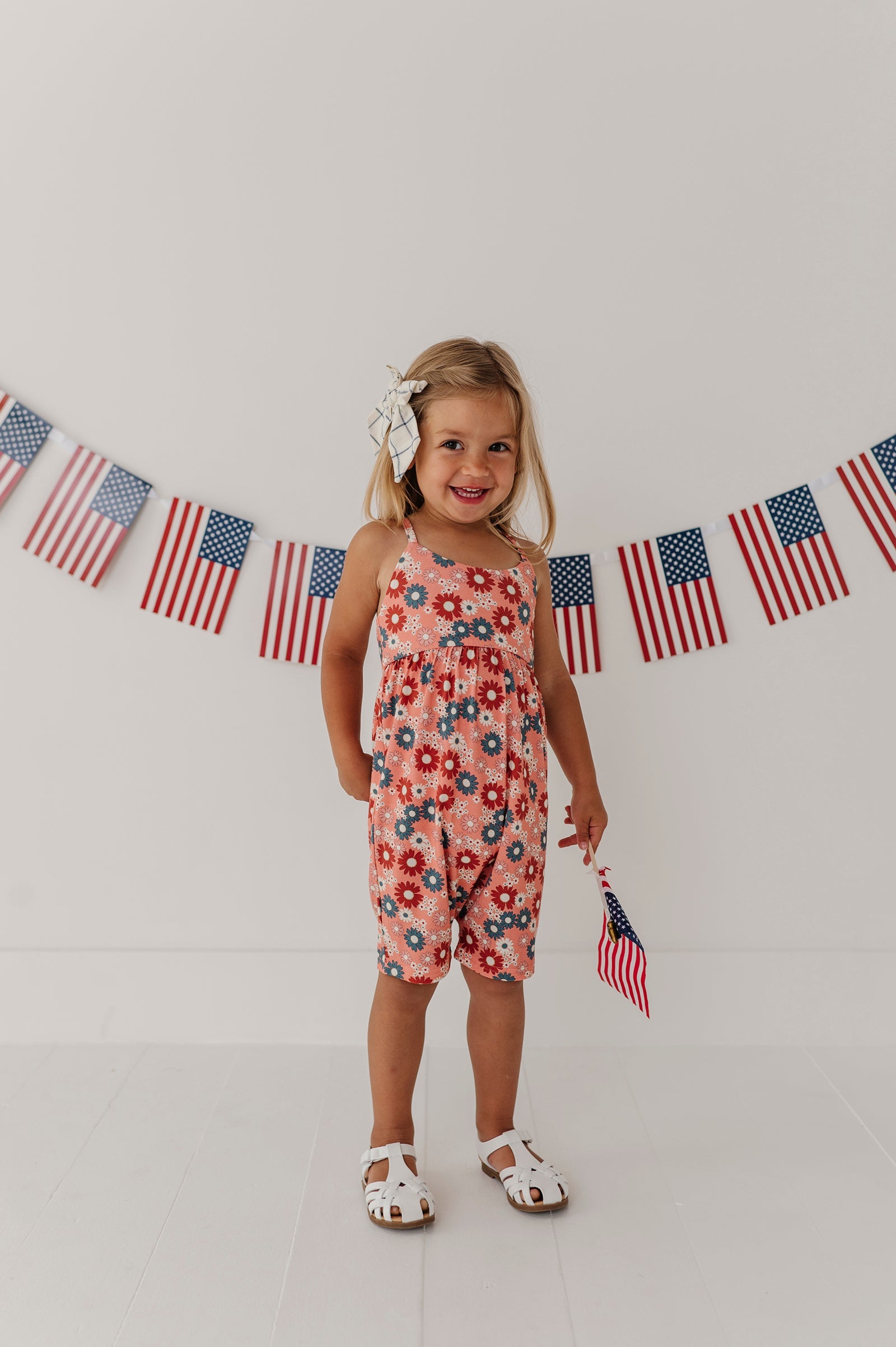 Girls Tie-back Romper In Zoey Daisy
