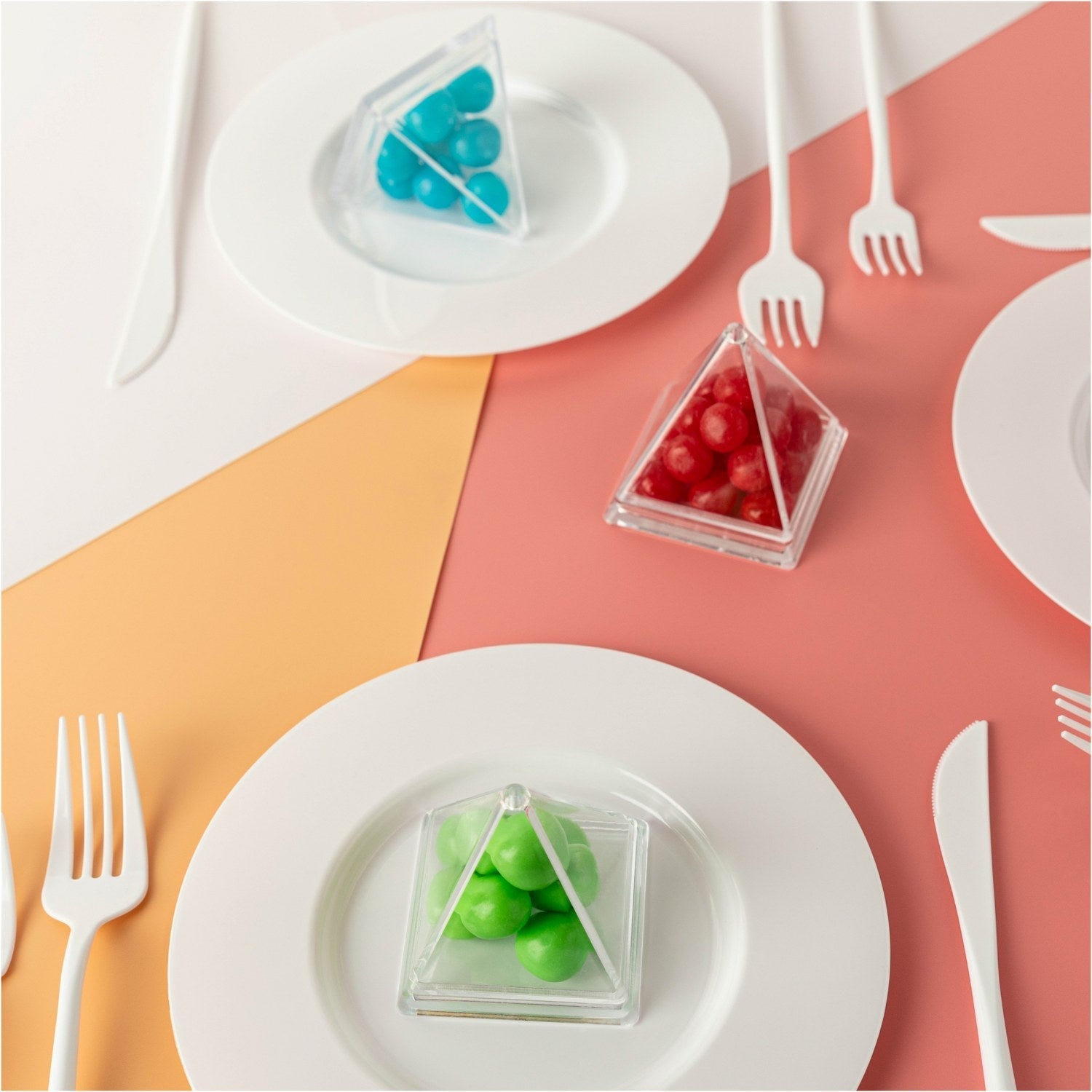 Pyramid Triangle Shaped Acrylic Candy Boxes 16 Pack 2.44"x2.44"x2.63"