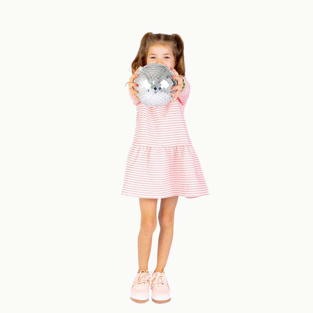 Long Sleeve Tennis Dress In Pink & Red Heart Stripe