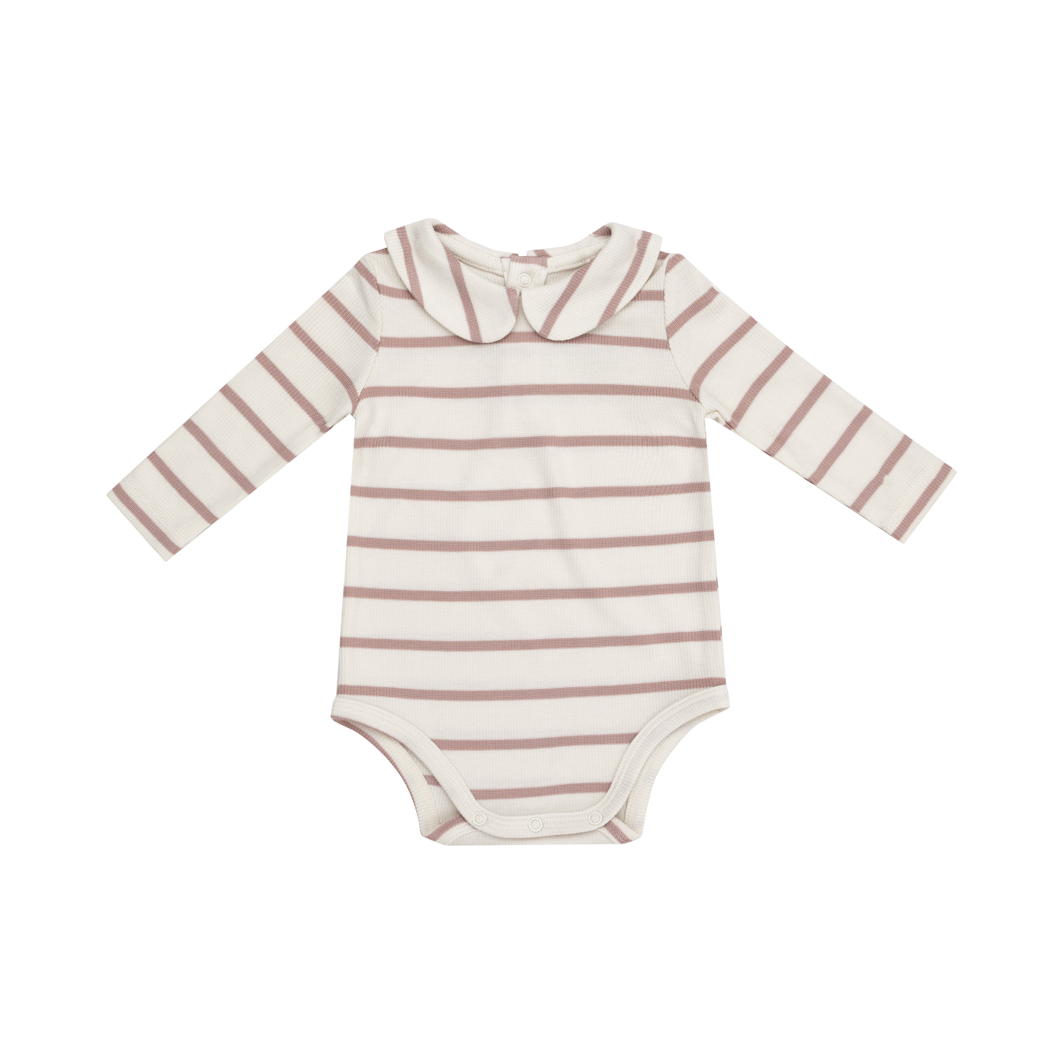 Peter Pan Collar Bodysuit - Modal Rib French Stripe -misty Rose