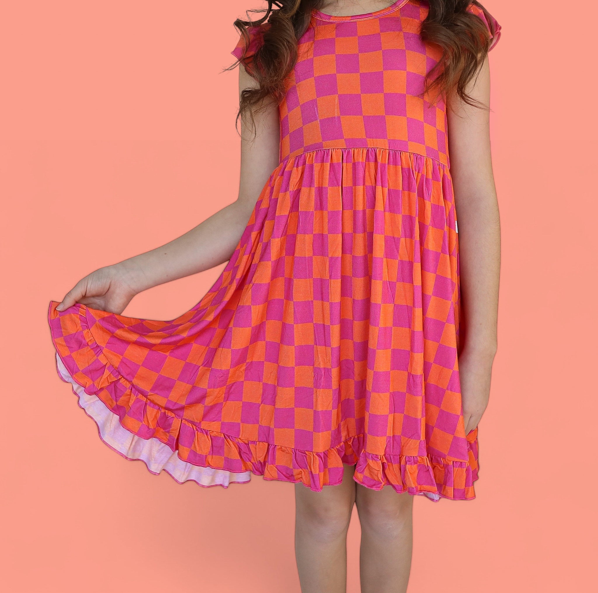 Neon Dreams Checkers Dream Ruffle Dress
