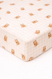 Teddy Beige Gingham Crib Sheet