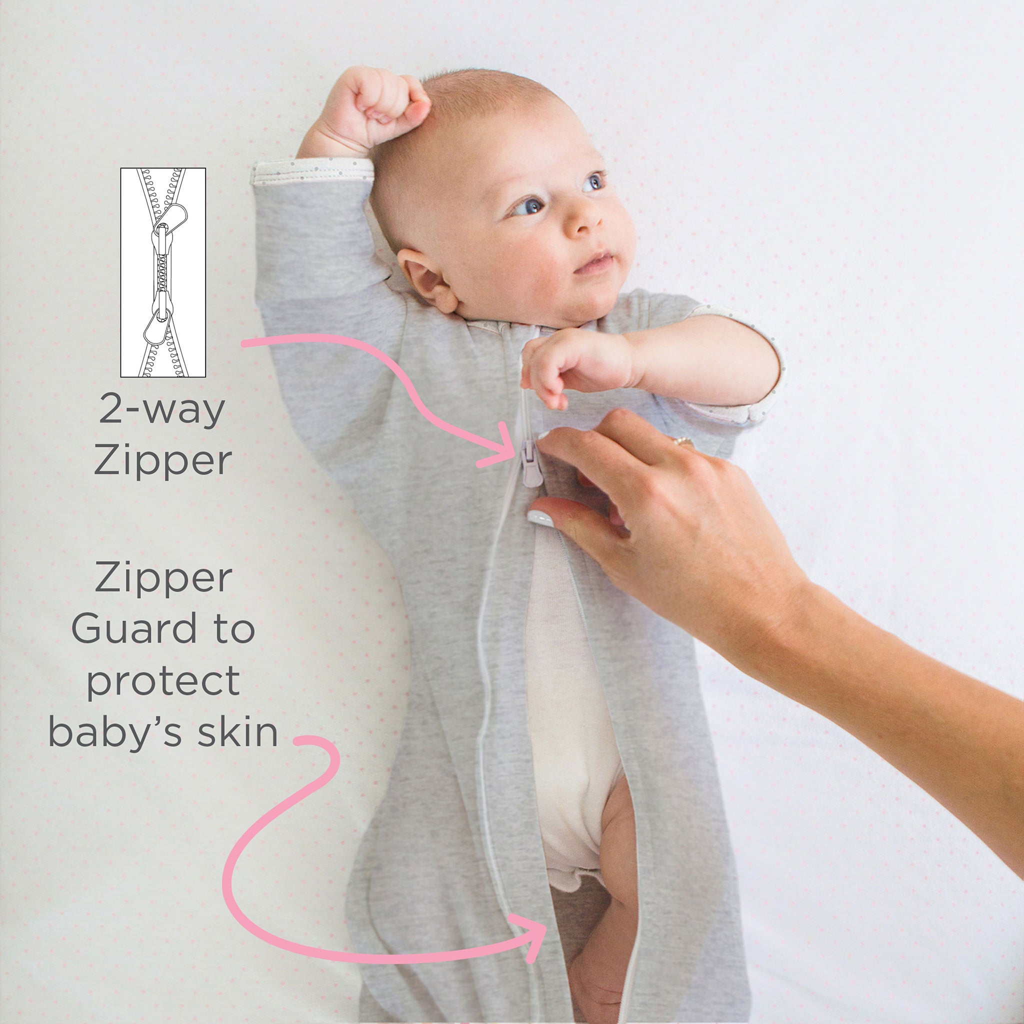 Transitional Swaddle Sack - Arms Up 1/2-length Sleeves & Mitten Cuffs, Heathered Teal With Polka Dot Trim
